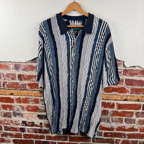 Tundra Other - Vintage Tundra Shirt Size 2X Blue Tan 3D Knit Cotton Short Sleeve Polo Canada
